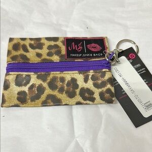 Makeup Junkie Leopard Print Makeup Bag with Purple Zipper